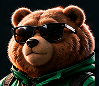 มาสคอตหมี BEAR24 ใส่แว่นดำ ในเมืองยามค่ำคืน
